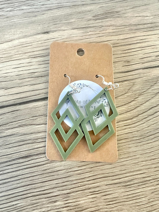 Matte Olive Stacked Diamond Earrings