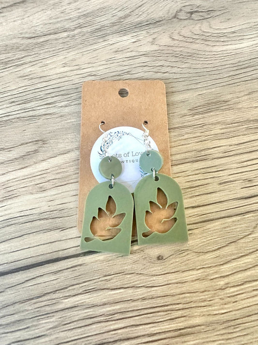 Matte Olive Arch Leaf Cut out Earrings