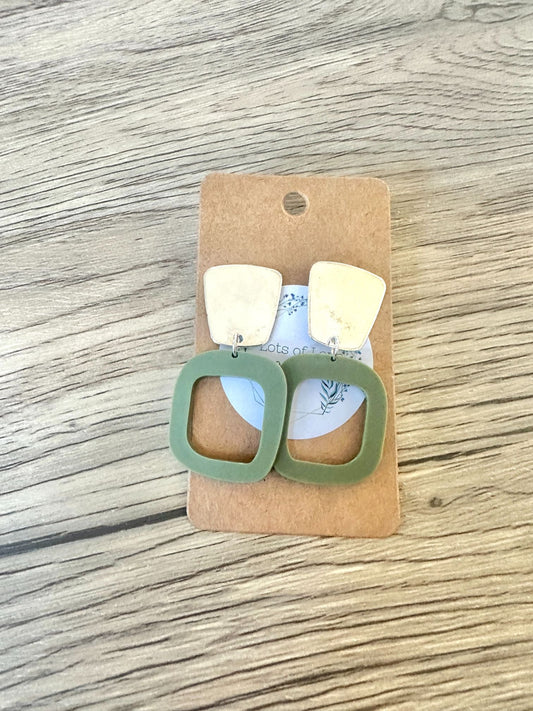 Matte Olive Rectangle Stud Drop Earrings