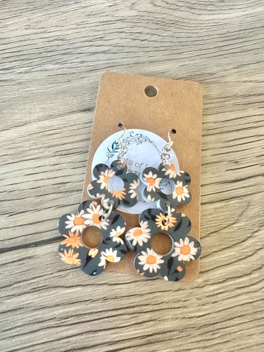 Green Floral Double Daisy Earrings