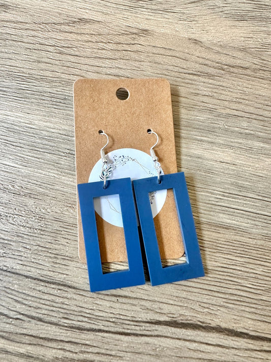 Matte Navy Simple Rectangle Earrings