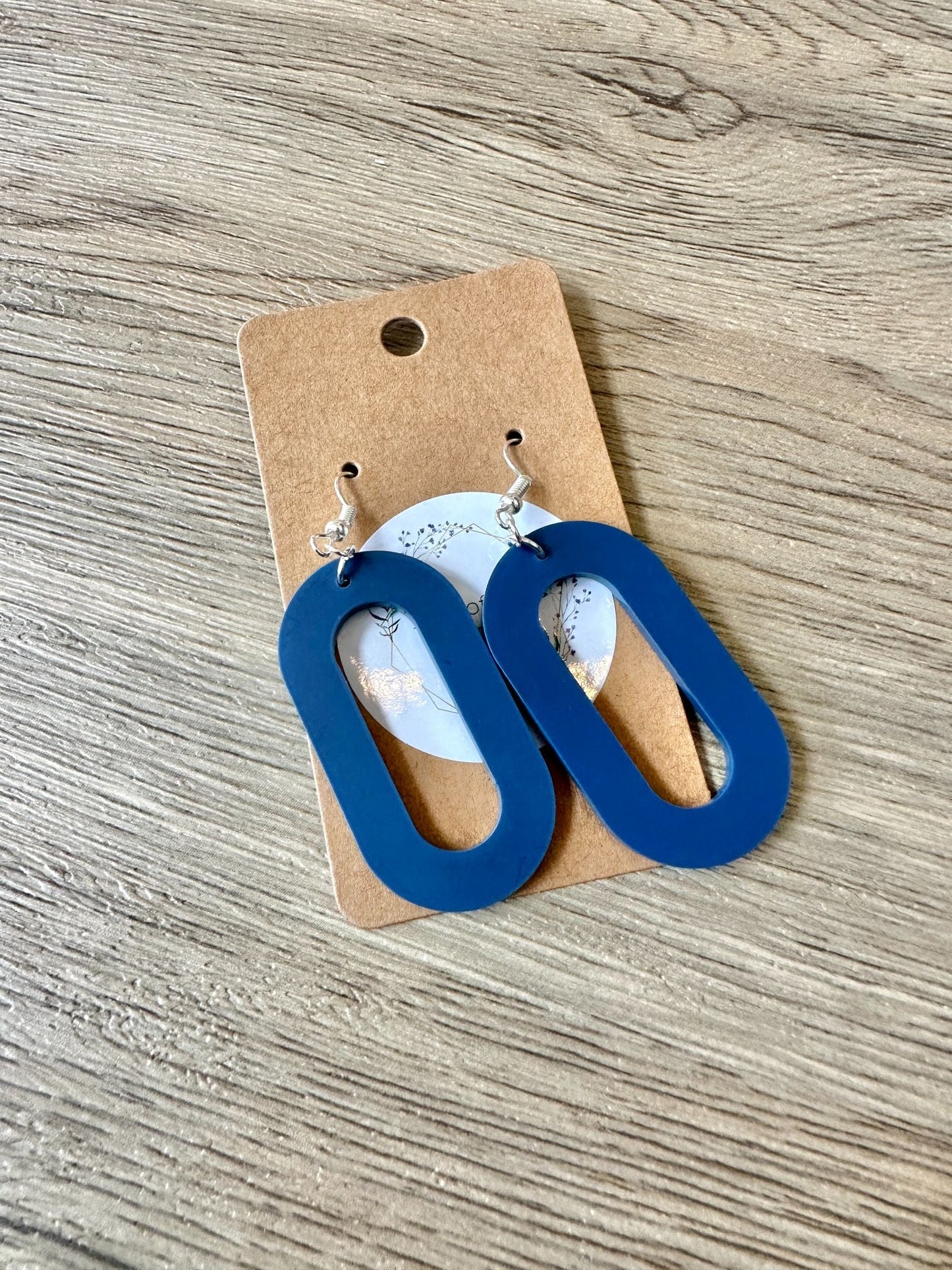 Matte Navy Simple Oval Earrings