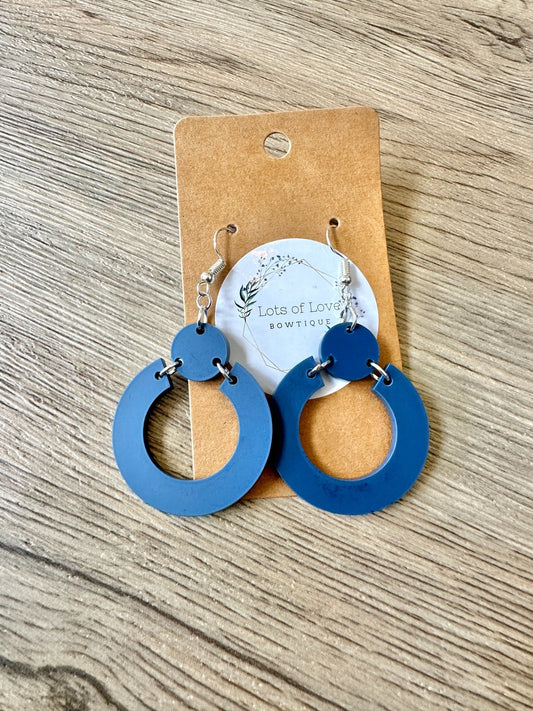 Matte Navy Connected Circle Earrings