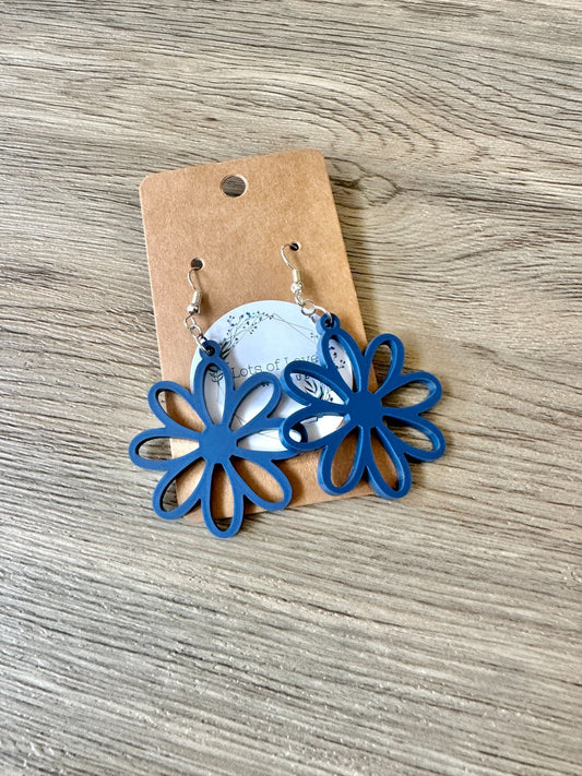 Matte Navy Cut out Daisy Earrings