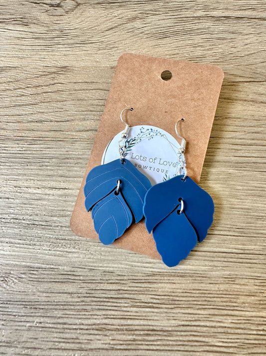 Matte Navy Connected Leaf Earrings