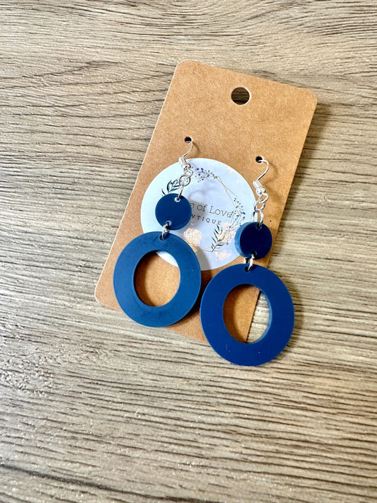 Matte Navy Circle Drop Earrings