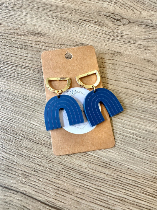 Matte Navy Rainbow Stud Drop Earrings