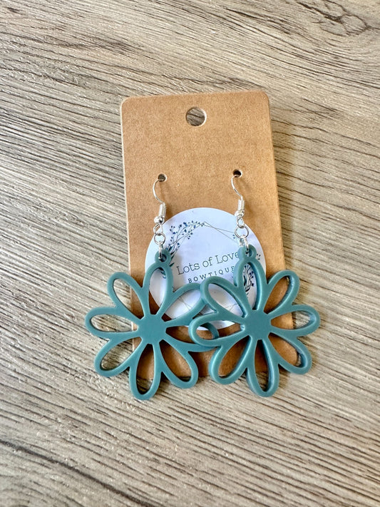 Matte Green Cut out Daisy Earrings