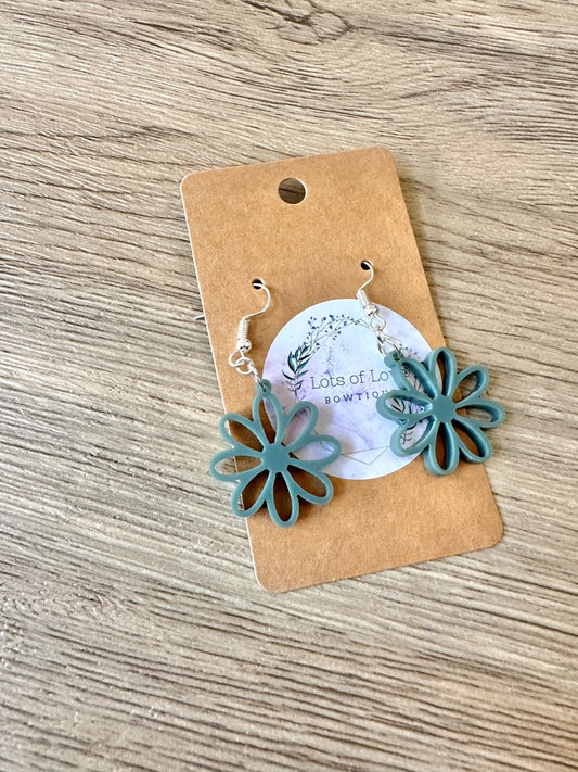 Matte Green Cut out Mini Daisy Earrings