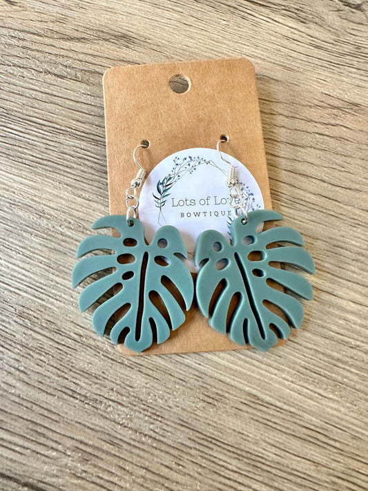 Matte Green Mostera Cut out Earrings