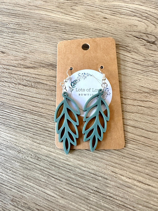 Matte Green Straight Leaf Earrings