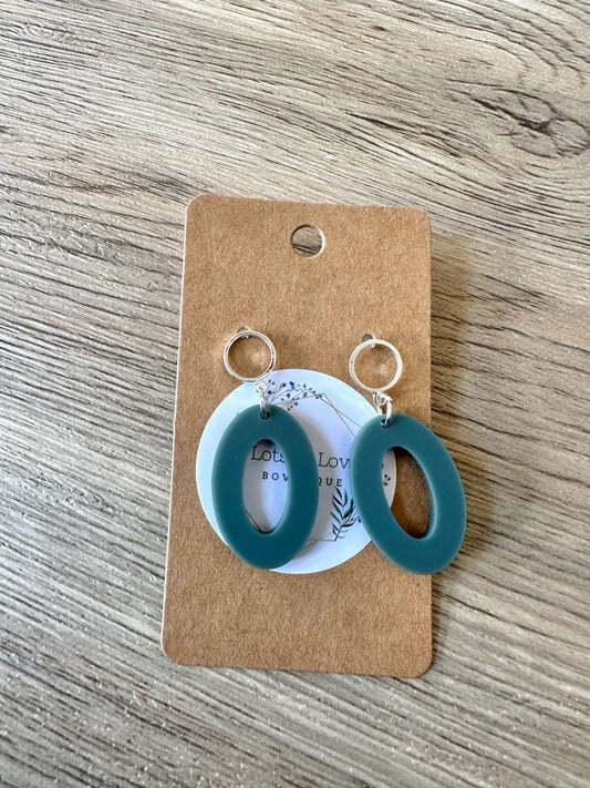 Matte Green Oval Silver Stud Drop Earrings
