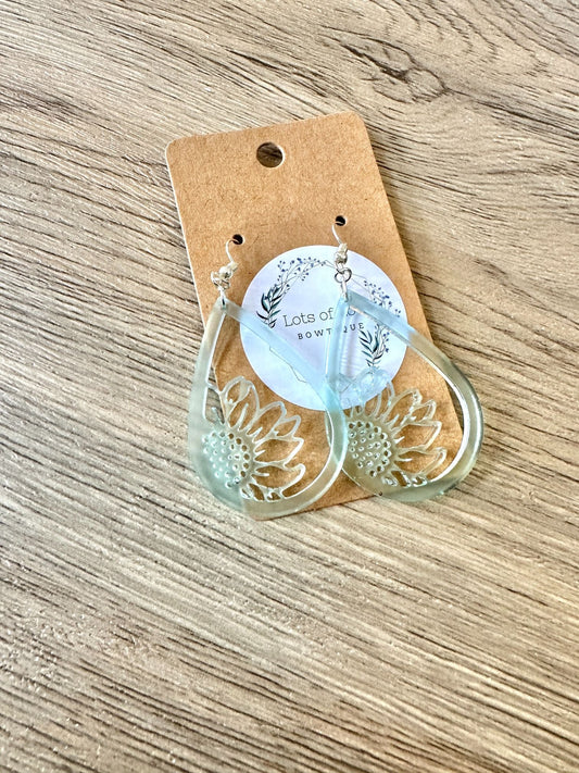 Sea Glass Sunflower Teardrop Earrings