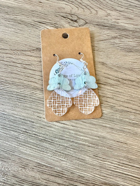 Shimmer Mint Skinny Scalloped Engraved Earrings