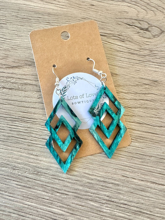 Turqouis Shimmer Stacked Diamond Earrings