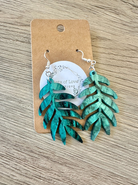 Turqouis Shimmer Leaf Earrings