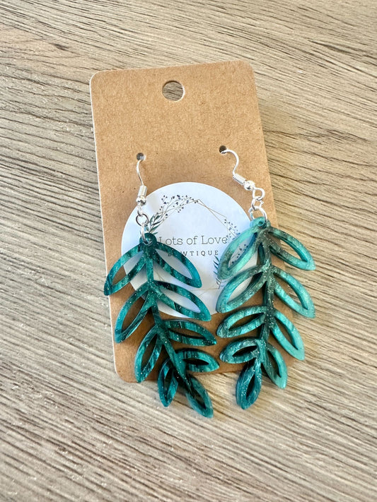 Turqouis Shimmer Cut out Leaf Earrings