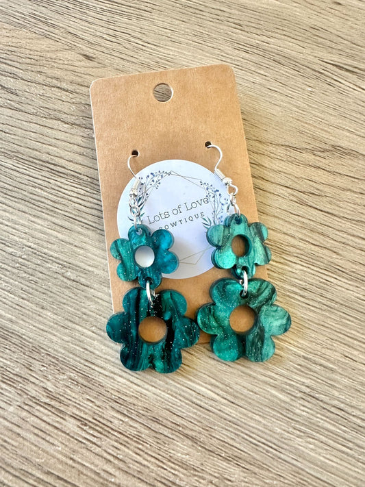 Turqouis Shimmer Double Daisy Earrings