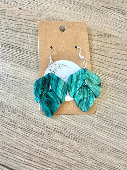 Turqouis Shimmer Double Leaf Earrings