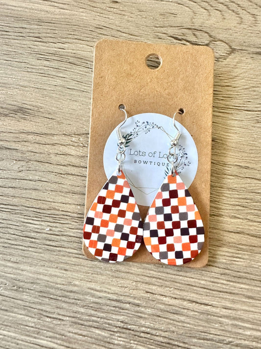 Checkered Mini Tear Drop Earrings