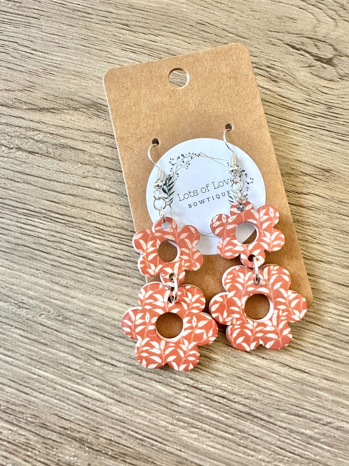 Rust Fall Leaf Double Daisy Earrings