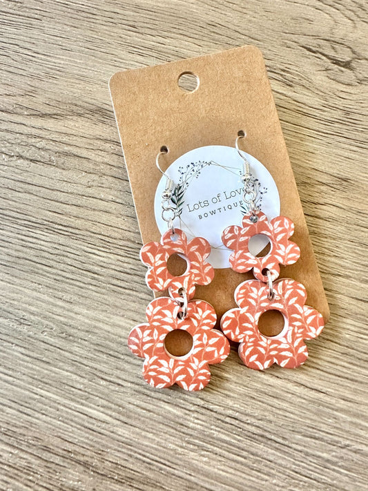 Rust Fall Leaf Double Daisy Earrings