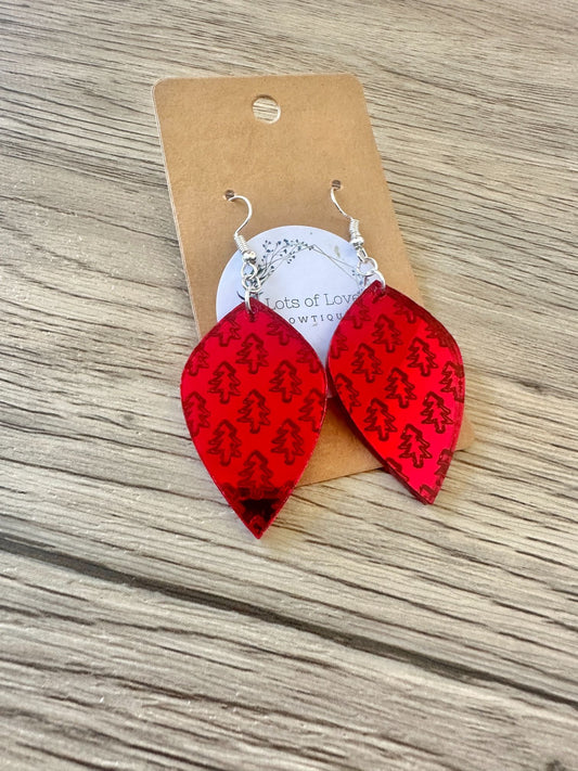 Red Mirror Tree Engraved Earrings