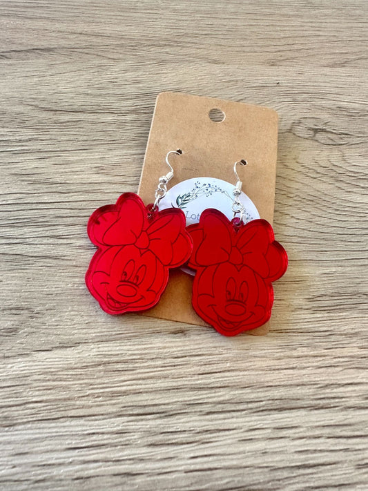 Red Mirror Girl Mouse Engraved Earrings