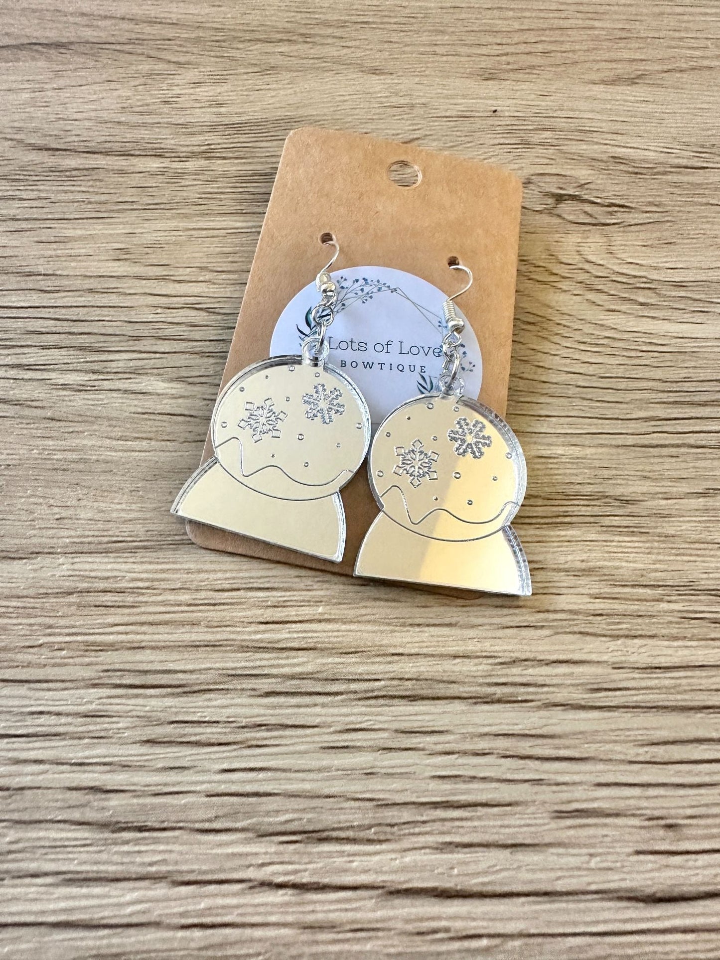 Silver Mirror Snow Globe Engraved Earrings