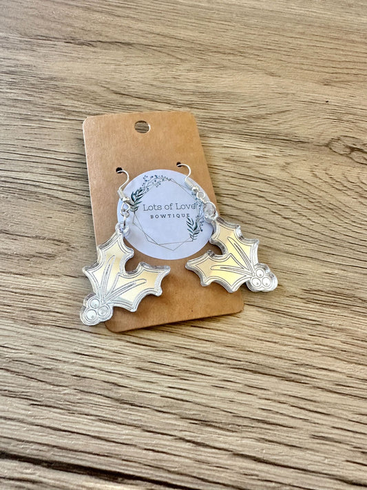 Silver Mirror Mistletoe Engraved Earrings