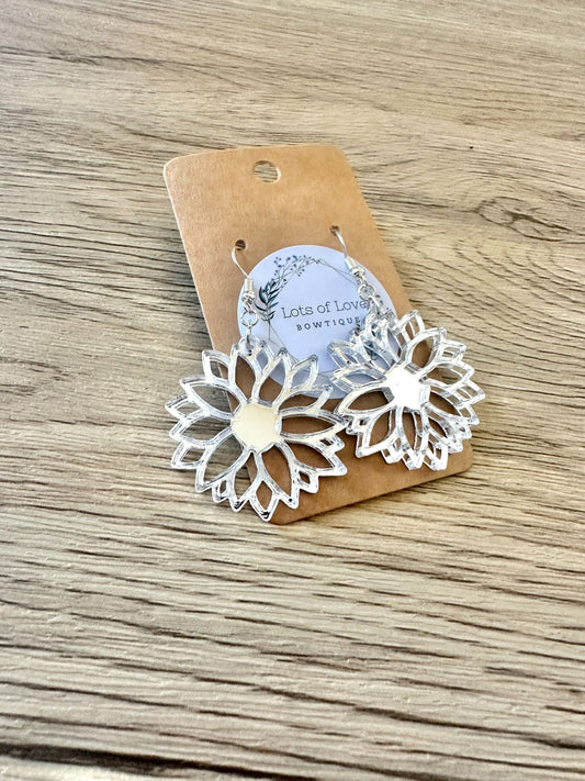 Silver Mirror Cut out Sunflower Earrings