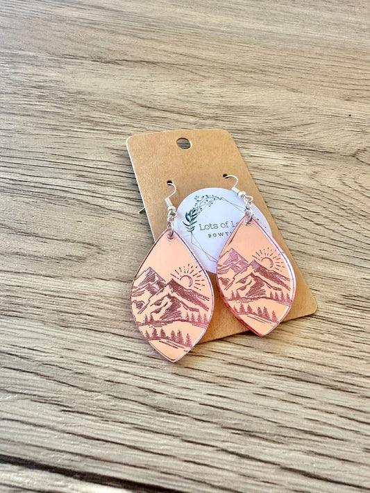 Rose Gold Mirror Mountain Engraved Earrings