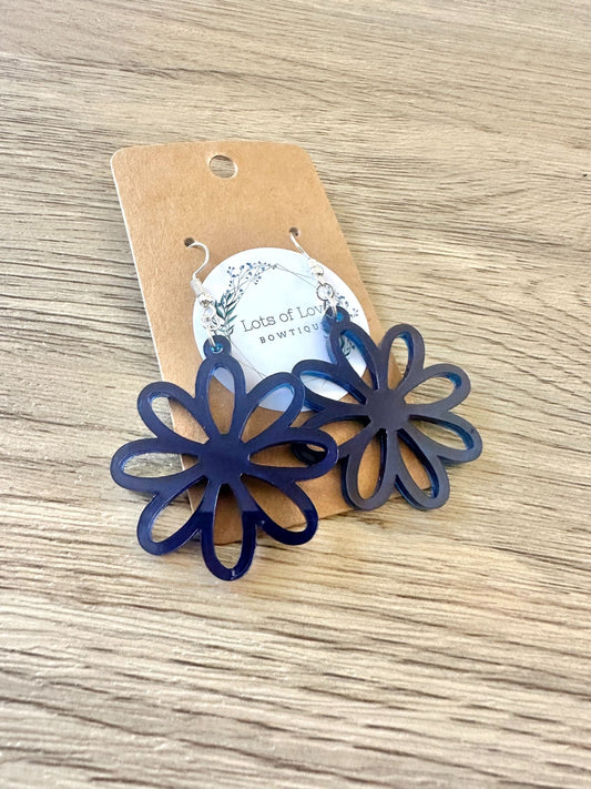 Navy Mirror Cut out Daisy Earrings