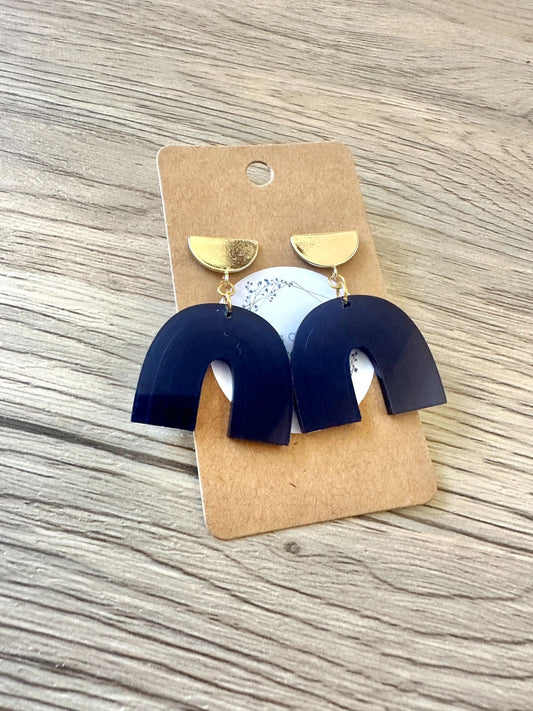 Navy Mirror Rainbow Stud Drop Earrings