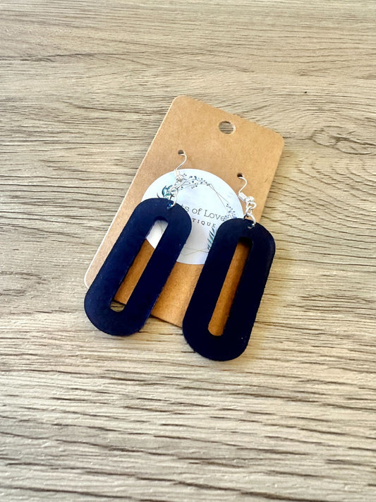 Navy Mirror Floral Shine Through Oval Earrings