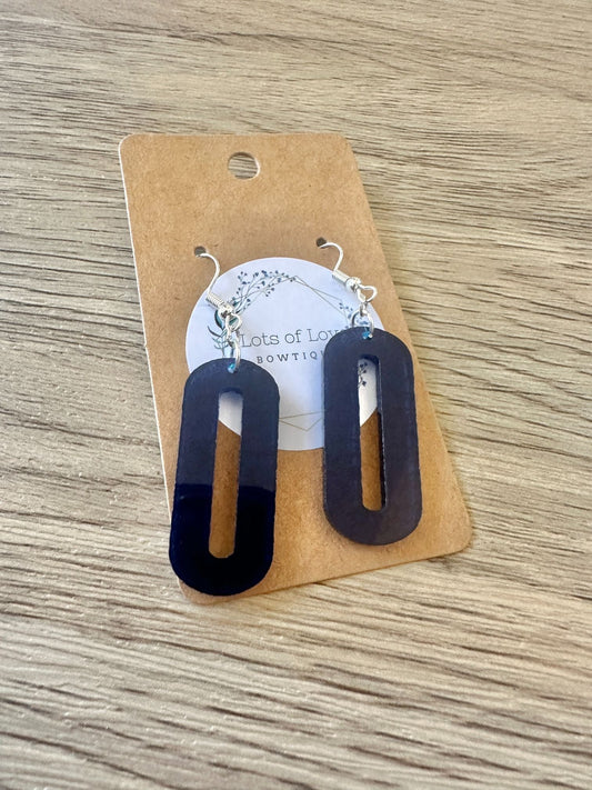Navy Mirror Mini Floral Shine Through Oval Earrings