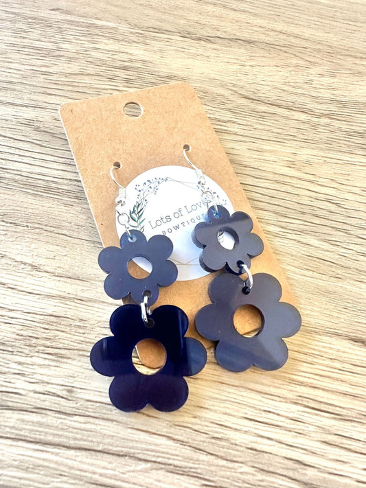 Navy Mirror Double Daisy Earrings