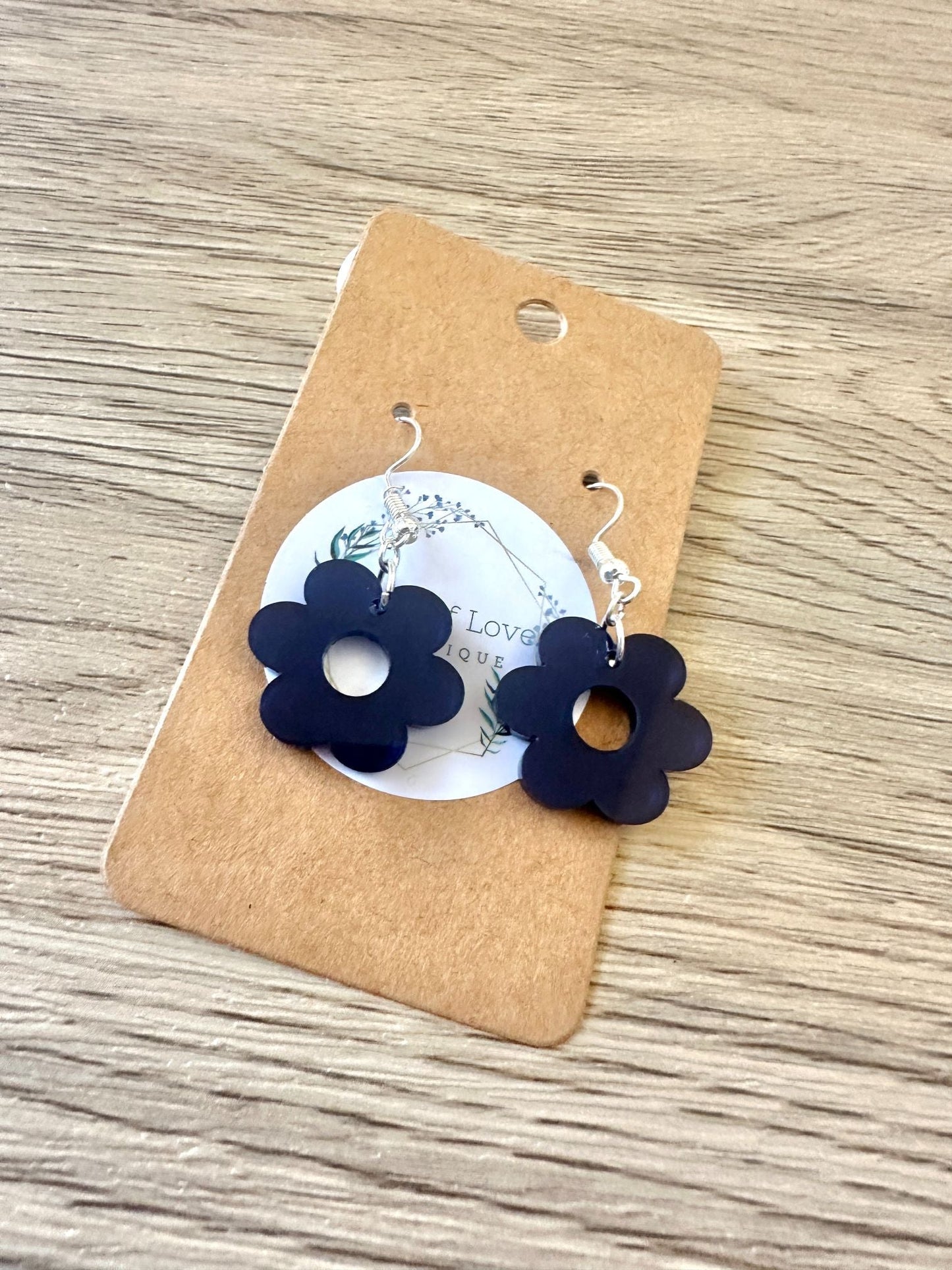 Navy Mirror Small Daisy Earrings
