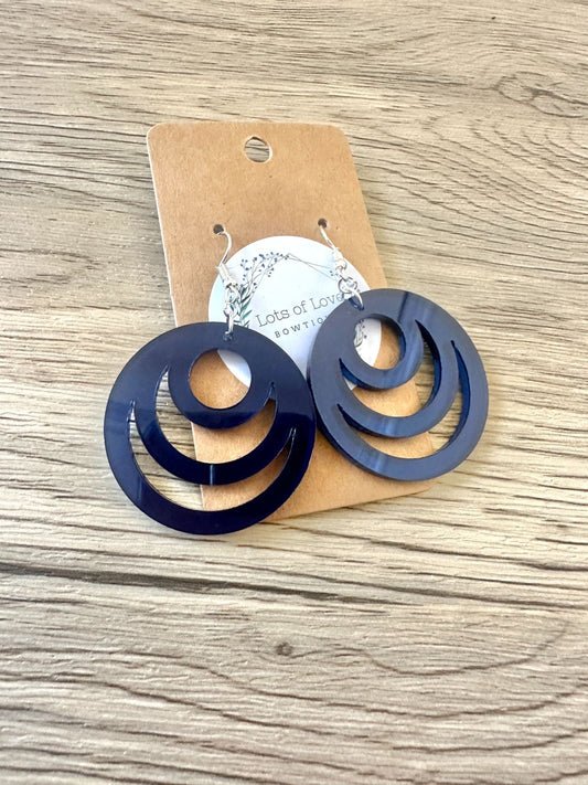 Navy Mirror Cut out Circle Earrings