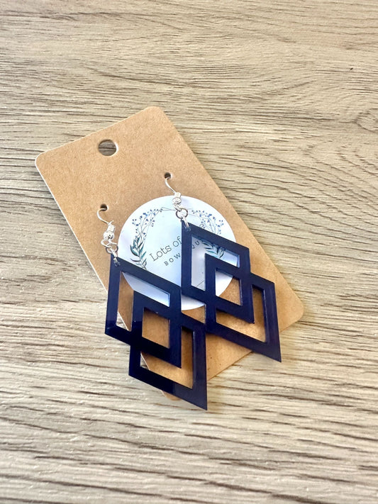 Navy Mirror Stacked Diamond Earrings