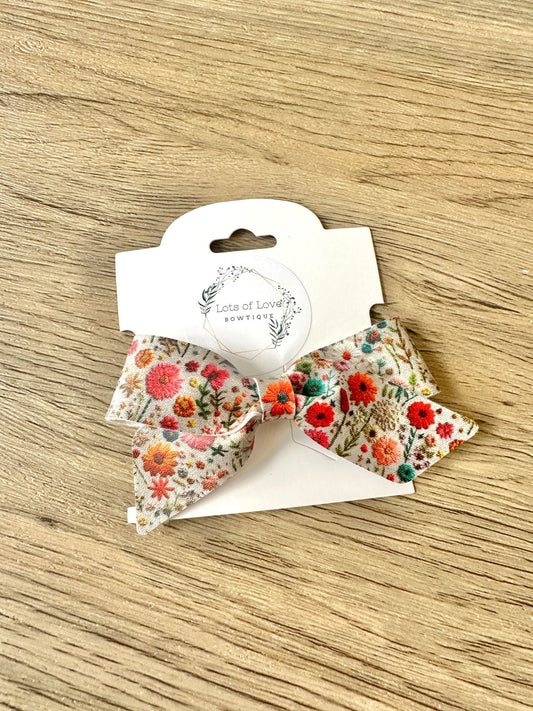 Bright Daisy Faux Embroidered Blakely Bow