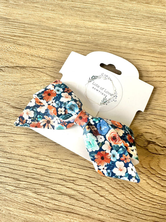 Navy and Brown Floral Blakley Bow