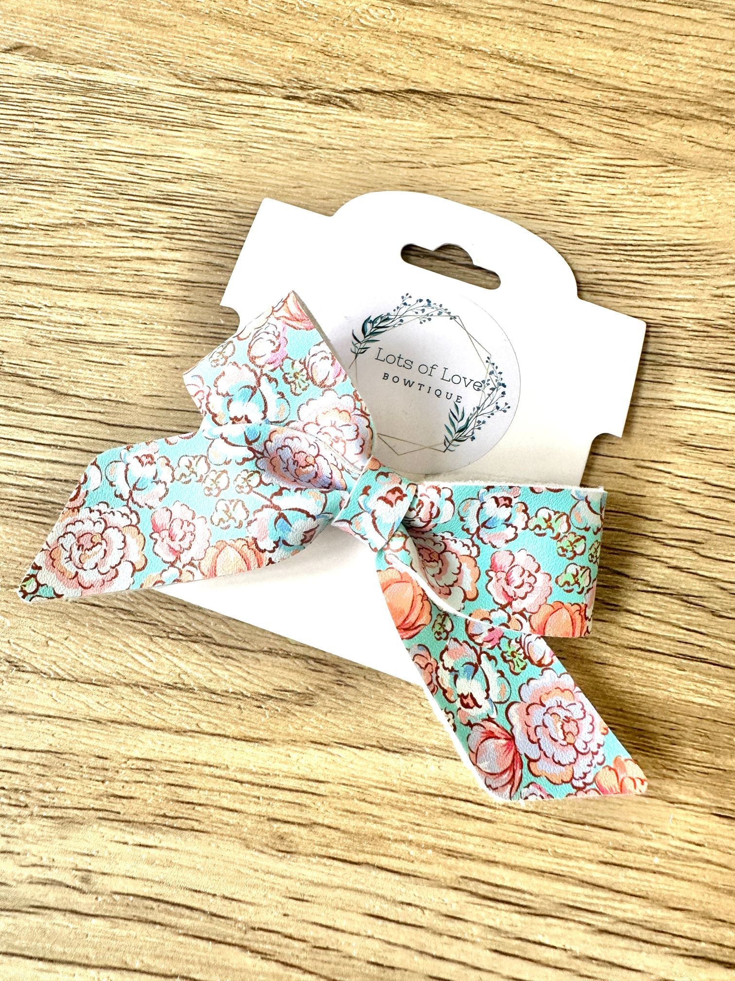 Aqua and Coral Floral Blakely Bow