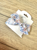Blue and Light Coral Floral Blakely Bow
