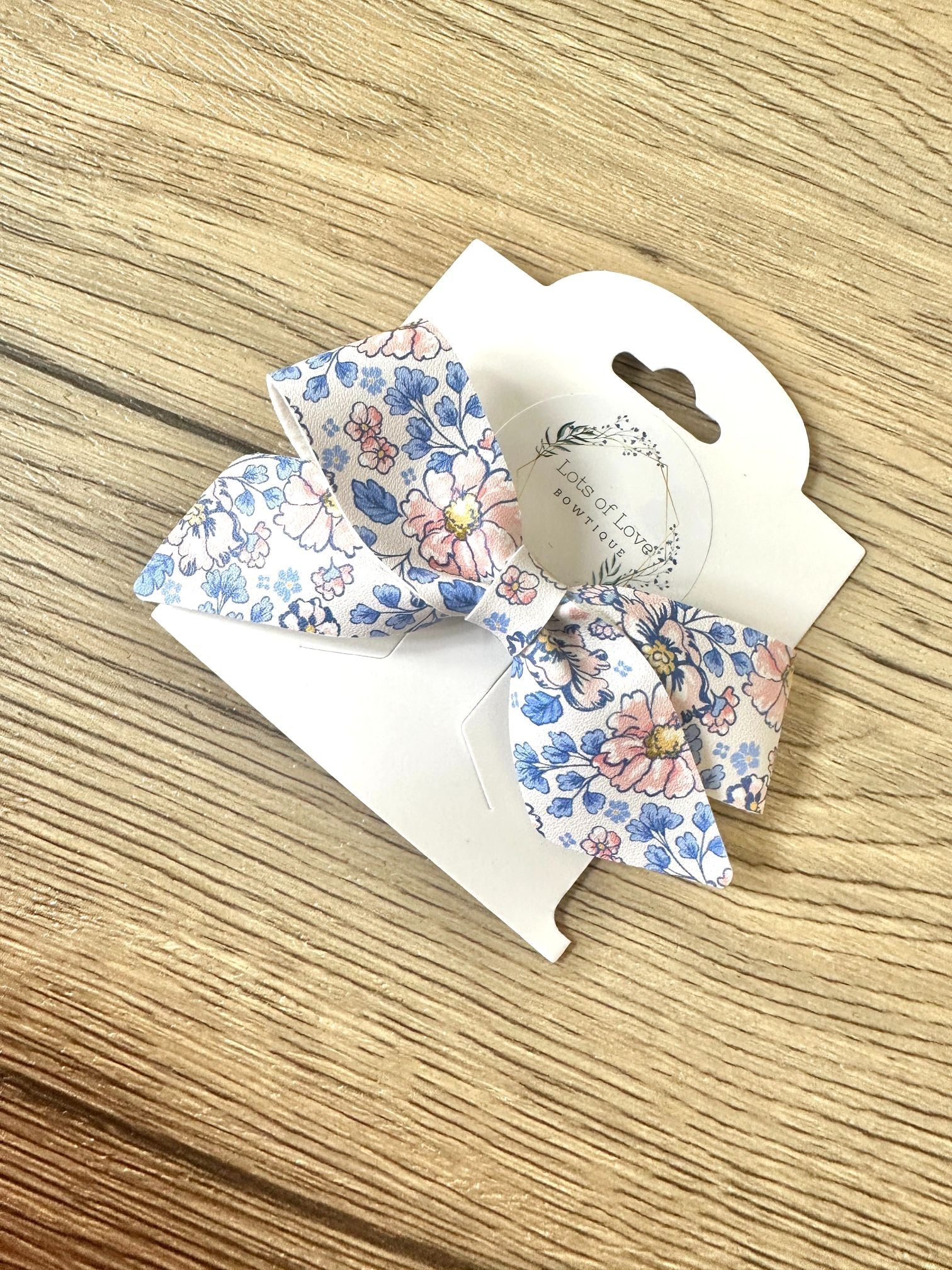 Blue and Light Coral Floral Blakely Bow