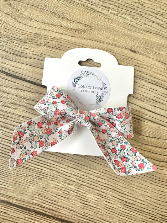 Mint and Coral Small Floral Blakley Bow