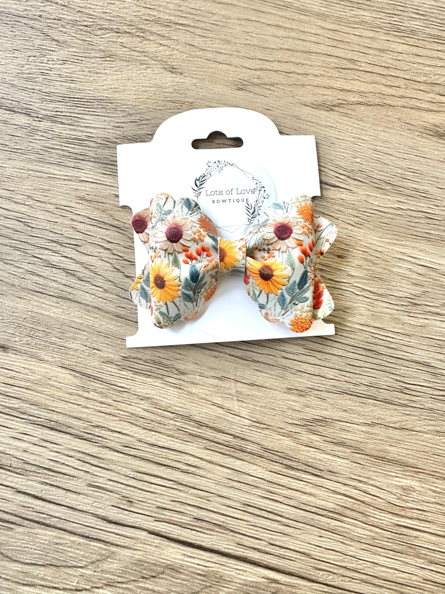 Light Sunflower Faux Embroidered Grace Bow