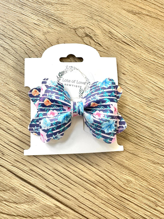 Navy Floral Stripe Grace Bow
