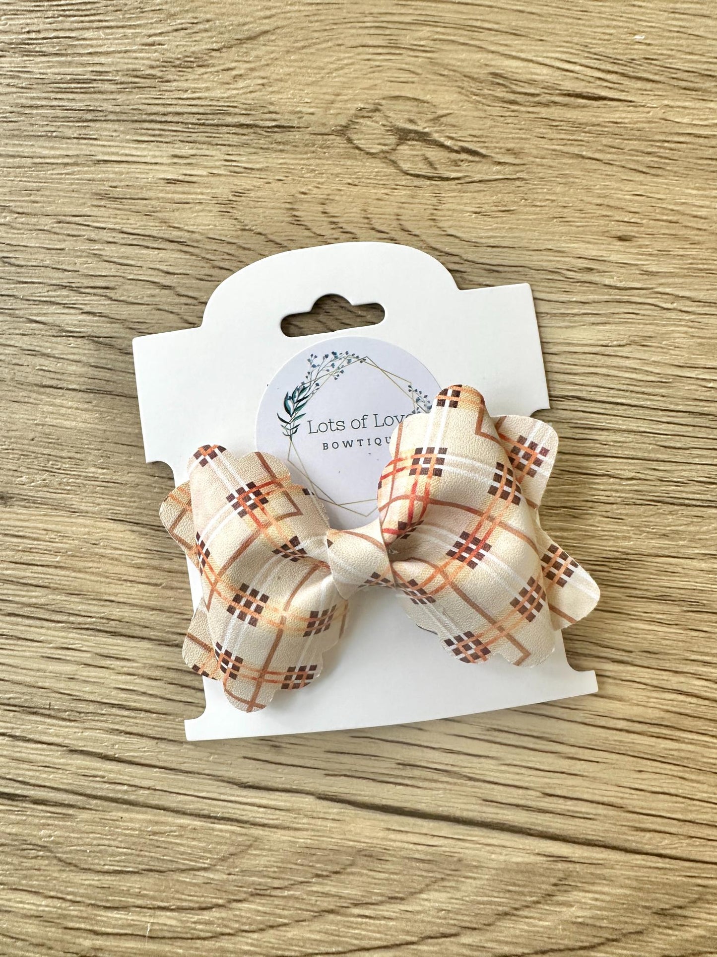 Tan and Orange Plaid Grace Bow