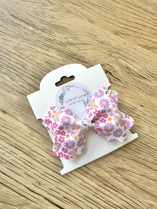 Purple and Pink Butterflies and Flowers Grace Bow